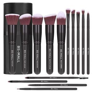 Bs-Mall 14 Pieces Black Premium Synthetic Makeup Brushes Set With Case
